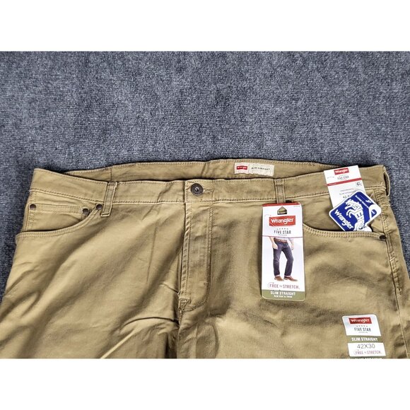 Wrangler Five Star Slim Straight Khaki Pants Men Sz 42X30 Free Stretch Workwear - Picture 5 of 12